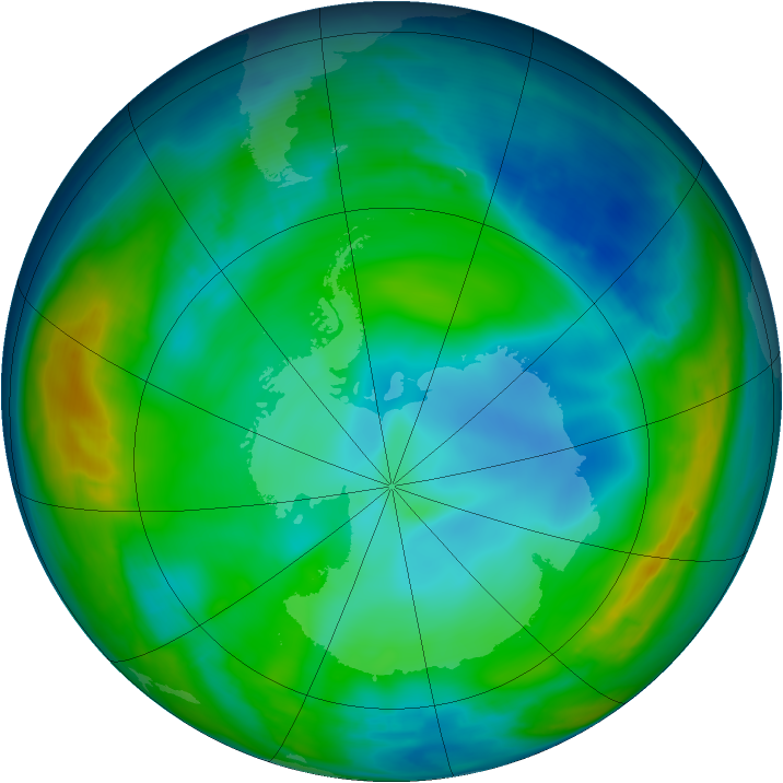 Antarctic ozone map for 31 May 2015